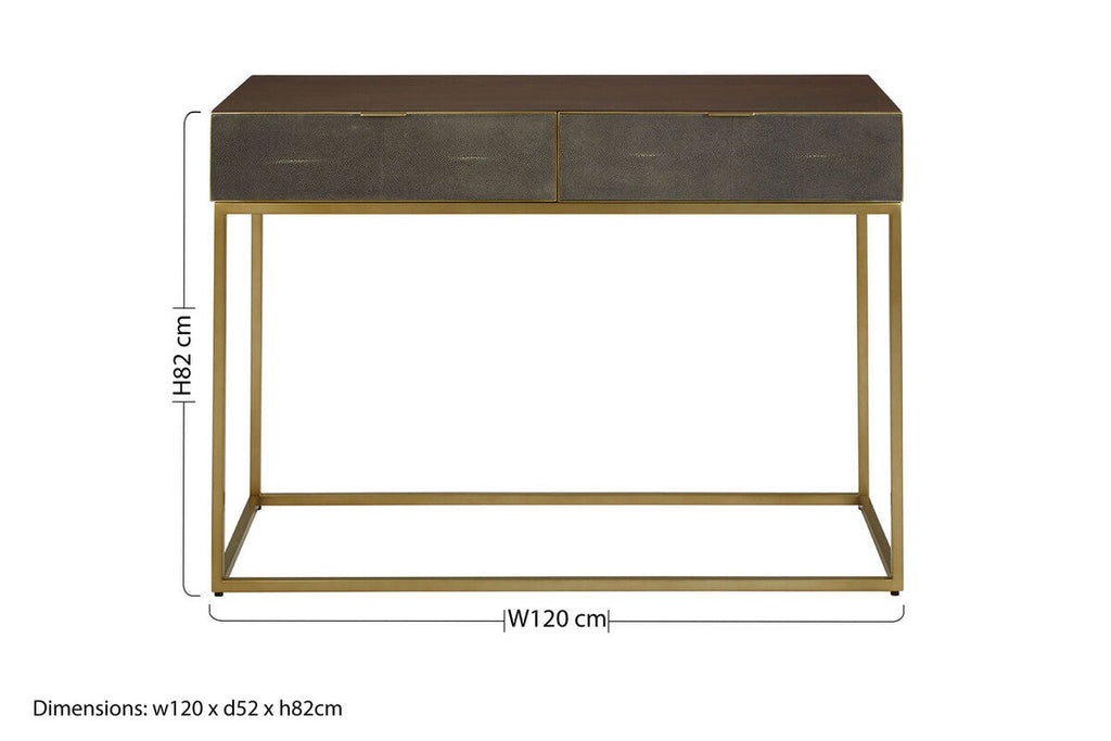 Textured Shahgreen 2 Drawer Gold Finish Console Table | Kempton
