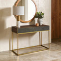 Textured Shahgreen 2 Drawer Gold Finish Console Table | Kempton
