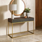 Textured Shahgreen 2 Drawer Gold Finish Console Table | Kempton