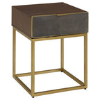 Textured Shahgreen End Table in Gold Finish Frame | Kempton