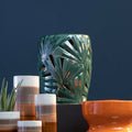 Green Glazed Ceramic Table Stool with Botanical Palm Leaf Design, Sorrell