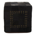 Bosie Black Patchwork Leather Pouffe with Gold Studs | Safira