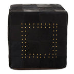 Bosie Black Patchwork Leather Pouffe with Gold Studs | Safira