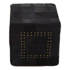 Bosie Black Patchwork Leather Pouffe with Gold Studs | Safira