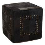 Bosie Black Patchwork Leather Pouffe with Gold Studs | Safira