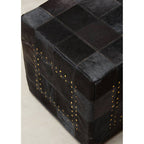 Bosie Black Patchwork Leather Pouffe with Gold Studs | Safira