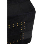 Bosie Black Patchwork Leather Pouffe with Gold Studs | Safira