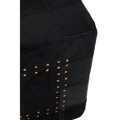 Bosie Black Patchwork Leather Pouffe with Gold Studs | Safira