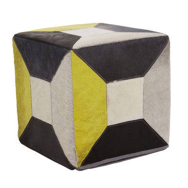 Geometric Design Hair on Leather Pouffe | Safira