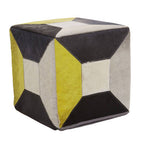 Geometric Design Hair on Leather Pouffe | Safira