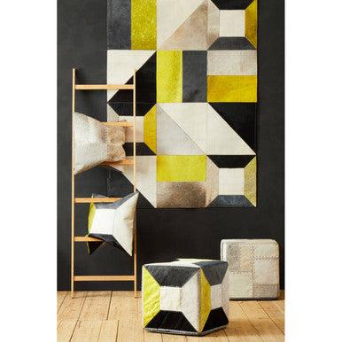 Geometric Design Hair on Leather Pouffe | Safira