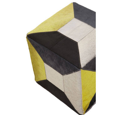 Geometric Design Hair on Leather Pouffe | Safira