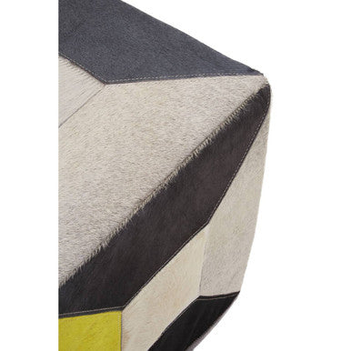Geometric Design Hair on Leather Pouffe | Safira