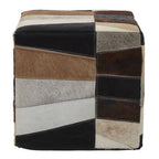 Hair on Leather Pouffe in Geometric Patchwork Design | Safira