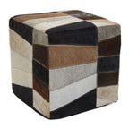 Hair on Leather Pouffe in Geometric Patchwork Design | Safira