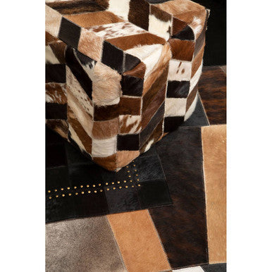 Hair on Leather Pouffe in Geometric Patchwork Design | Safira