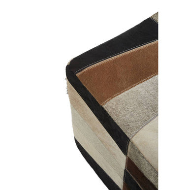 Hair on Leather Pouffe in Geometric Patchwork Design | Safira