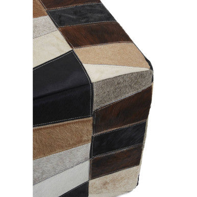 Hair on Leather Pouffe in Geometric Patchwork Design | Safira