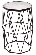 White Marble Top Octagonal Side Table with Black Finish Metal Base | Shalimar
