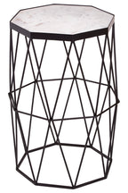 White Marble Top Octagonal Side Table with Black Finish Metal Base | Shalimar