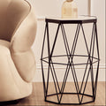 White Marble Top Octagonal Side Table with Black Finish Metal Base | Shalimar