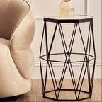 White Marble Top Octagonal Side Table with Black Finish Metal Base | Shalimar