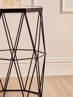 White Marble Top Octagonal Side Table with Black Finish Metal Base | Shalimar