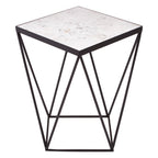 White Marble Top Square Side Table with Black Finish Metal Base | Shalimar