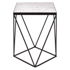 White Marble Top Square Side Table with Black Finish Metal Base | Shalimar