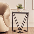 White Marble Top Square Side Table with Black Finish Metal Base | Shalimar