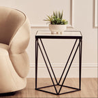 White Marble Top Square Side Table with Black Finish Metal Base | Shalimar