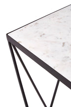 White Marble Top Square Side Table with Black Finish Metal Base | Shalimar