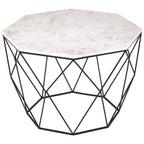 White Marble Top Octagon Table with Black Iron Wireframe Base, Shalimar