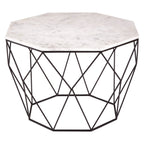 White Marble Top Octagon Table with Black Iron Wireframe Base, Shalimar