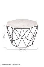 White Marble Top Octagon Table with Black Iron Wireframe Base, Shalimar