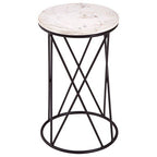 White Marble Top Square Side Table with Black Cross Design Finish Metal Base | Shalimar
