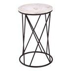 White Marble Top Square Side Table with Black Cross Design Finish Metal Base | Shalimar