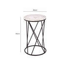 White Marble Top Square Side Table with Black Cross Design Finish Metal Base | Shalimar