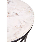 White Marble Top Square Side Table with Black Cross Design Finish Metal Base | Shalimar