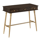 Grey Glass Top 3 Drawer Console Table in Gold Finish Frame | Sagor