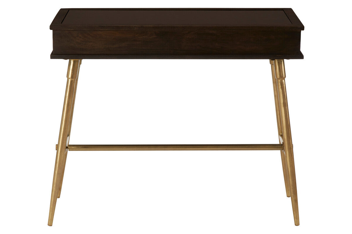 Grey Glass Top 3 Drawer Console Table in Gold Finish Frame | Sagor