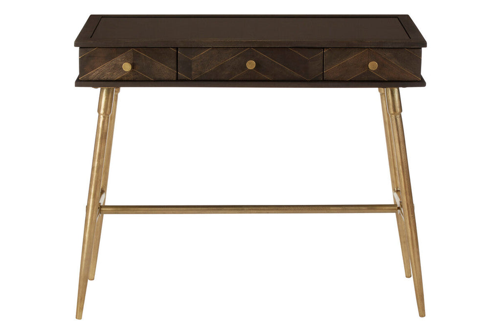 Grey Glass Top 3 Drawer Console Table in Gold Finish Frame | Sagor