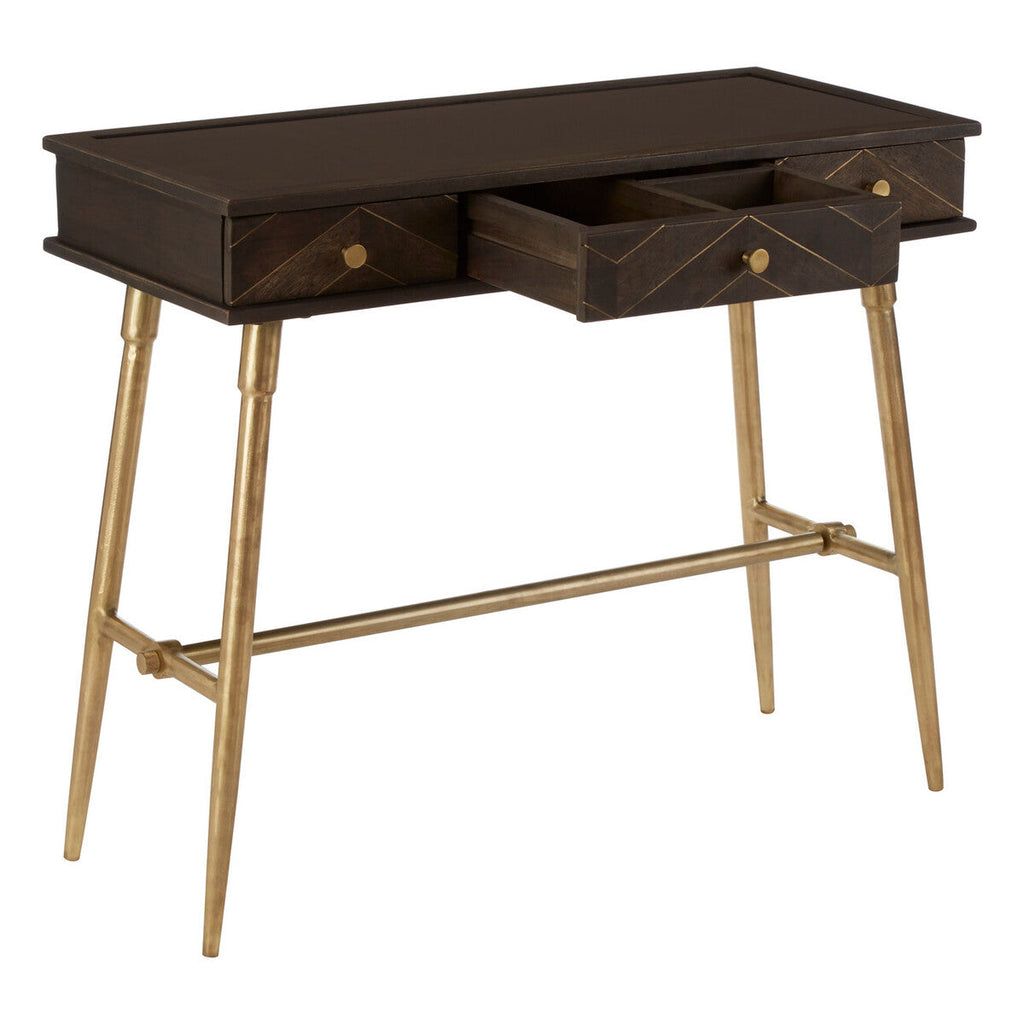 Grey Glass Top 3 Drawer Console Table in Gold Finish Frame | Sagor
