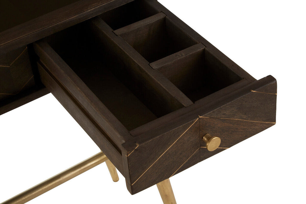 Grey Glass Top 3 Drawer Console Table in Gold Finish Frame | Sagor