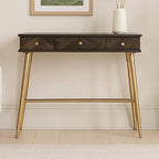 Grey Glass Top 3 Drawer Console Table in Gold Finish Frame | Sagor