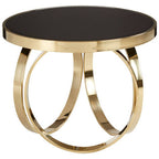 Mirrored Black Round Top Coffee Table with Gold Stainless Steel Ring Base, Ragusa
