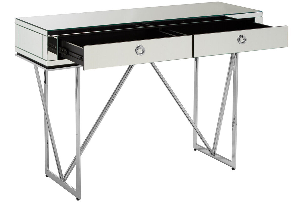 Silver  Mirrored Glass 2 Drawer Console Table | Rova