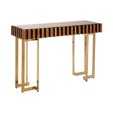 Gold Mirrored Top Console Table with 1 Storage Drawer and Gold Polished Stainless Steel Frame | Rivoli