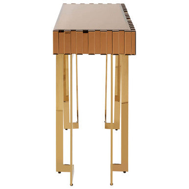 Gold Mirrored Top Console Table with 1 Storage Drawer and Gold Polished Stainless Steel Frame | Rivoli