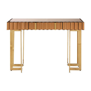 Gold Mirrored Top Console Table with 1 Storage Drawer and Gold Polished Stainless Steel Frame | Rivoli